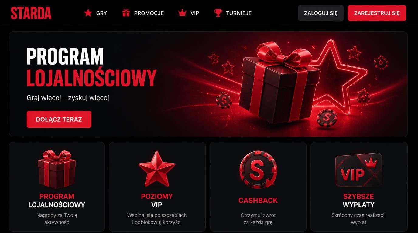 Ilustracja programu lojalnościowego z poziomami VIP, cashbackiem i benefitami dla stałych graczy