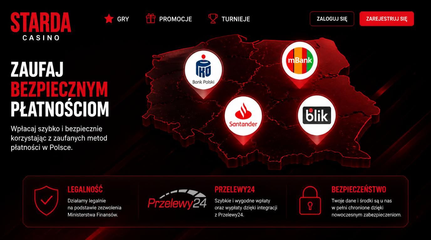 Widok interfejsu kasynowego z elementami polskiego rynku bankowego
