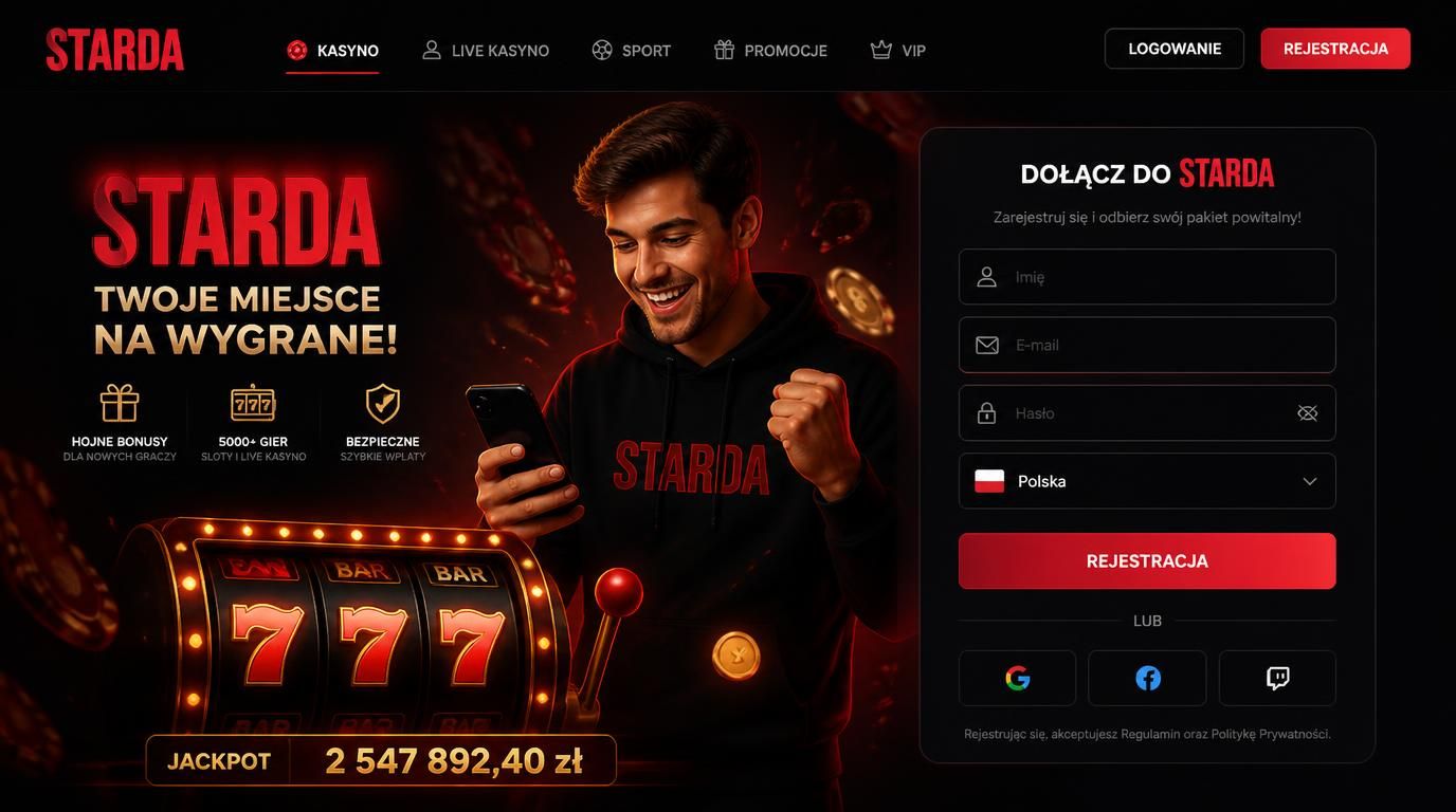 formularz rejestracji Starda Casino z akcentami wizualnymi emocji